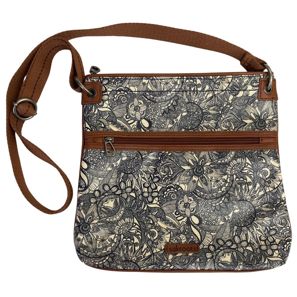 Sakroots Artist Circle Flat Crossbody Navy Spirit Desert Adjustable Zip‎ Pockets